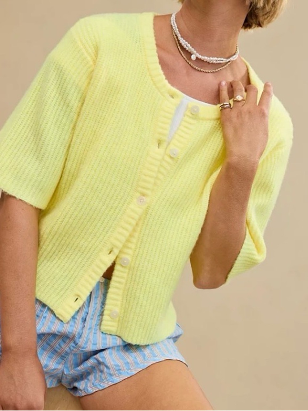 Aerie unREAL Short-Sleeve Cardigan yellow size S